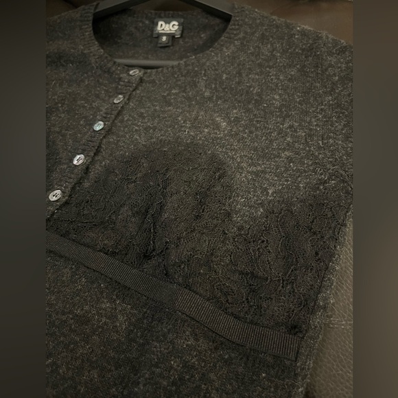 New D&G Dolce & Gabbanas Dark Grey Wool Knit Cardigan Black Lace S Made in Italy - Picture 4 of 5